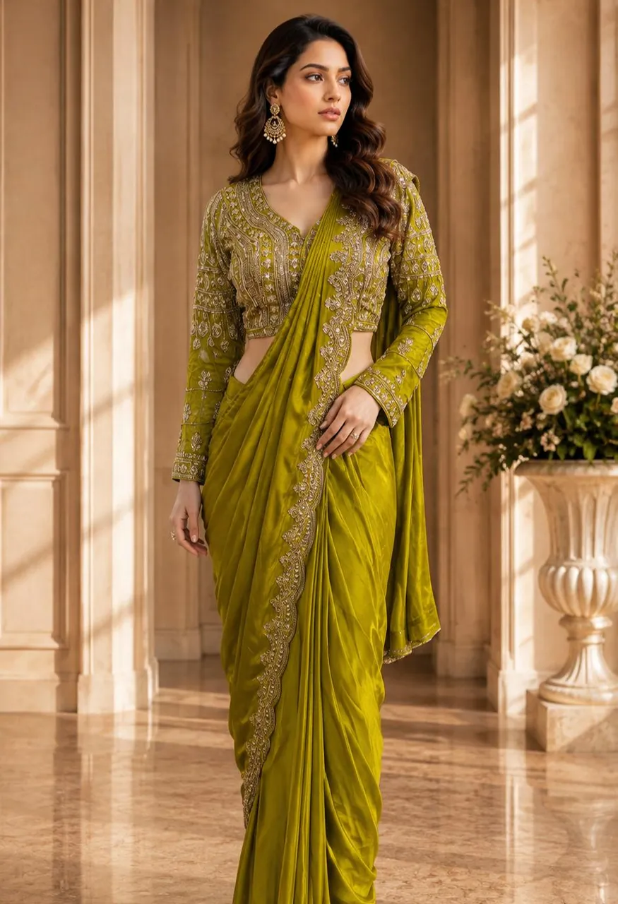 Ready-to-Wear Designer Saree with Elegant Beads Work Blouse — Saree, Vardan Ethnic wholesale from Surat — view 5
