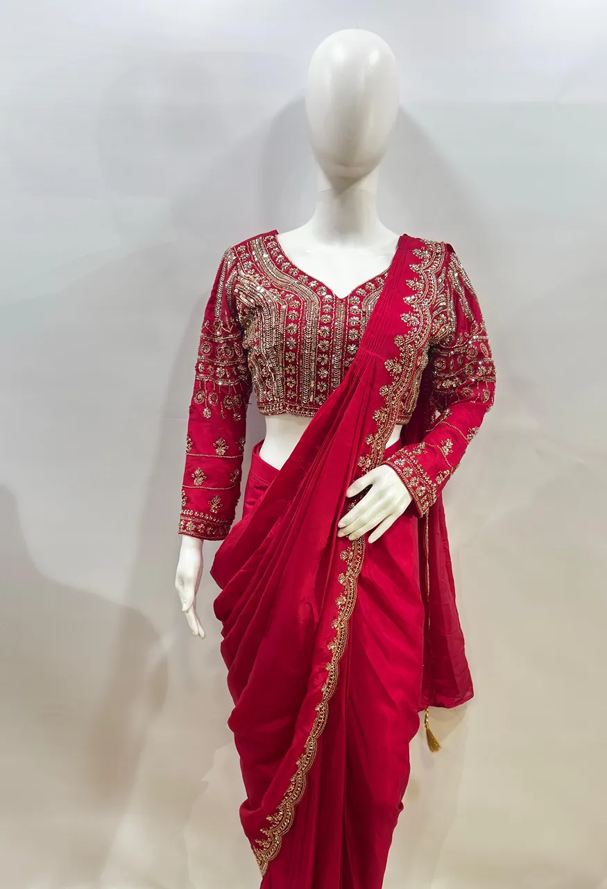 Ready-to-Wear Designer Saree with Elegant Beads Work Blouse — Saree, Vardan Ethnic wholesale from Surat — view 6