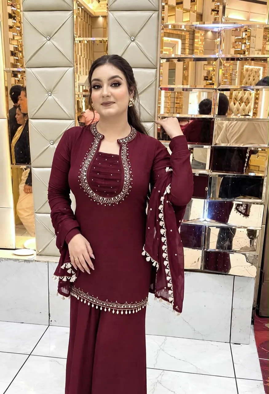 KD 1646 Faux Georgette Hand Work Top Plazoo Dupatta Designer Suit Set