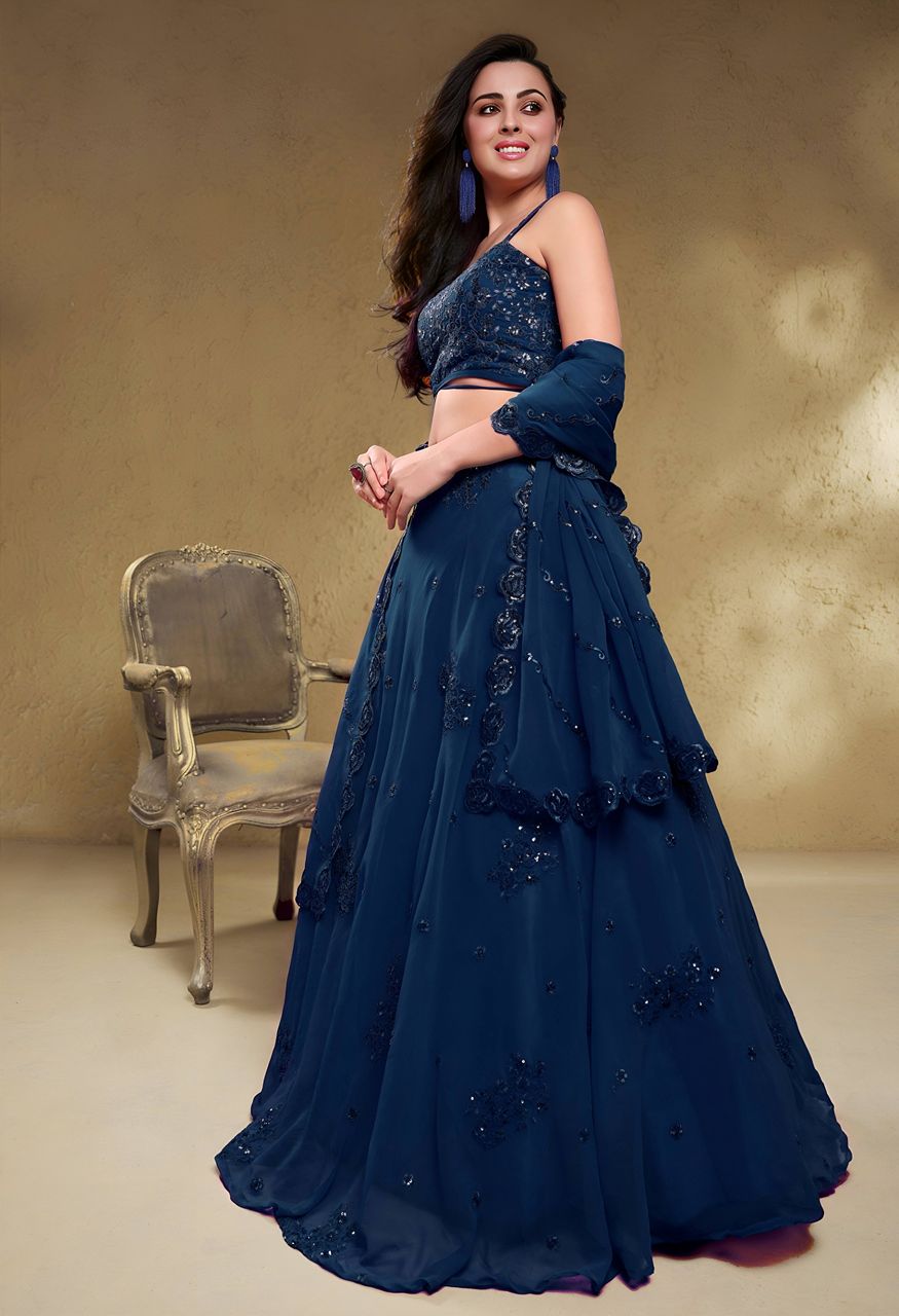 Zeel 7060 Blue Georgette Designer Lehenga Choli Set — Wholesale Lehenga, Zeel wholesale from Surat — Photo 2