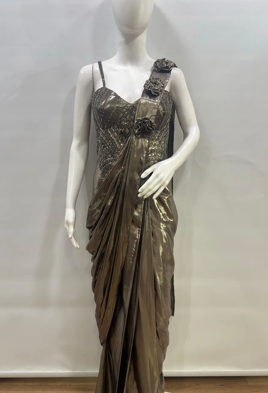 Amoha A570 Ready To Wear Saree in Premium Imported Fabric with Patch Work Designer — Wholesale Sarees, Vardan Ethnic wholesale from Surat — Photo 3