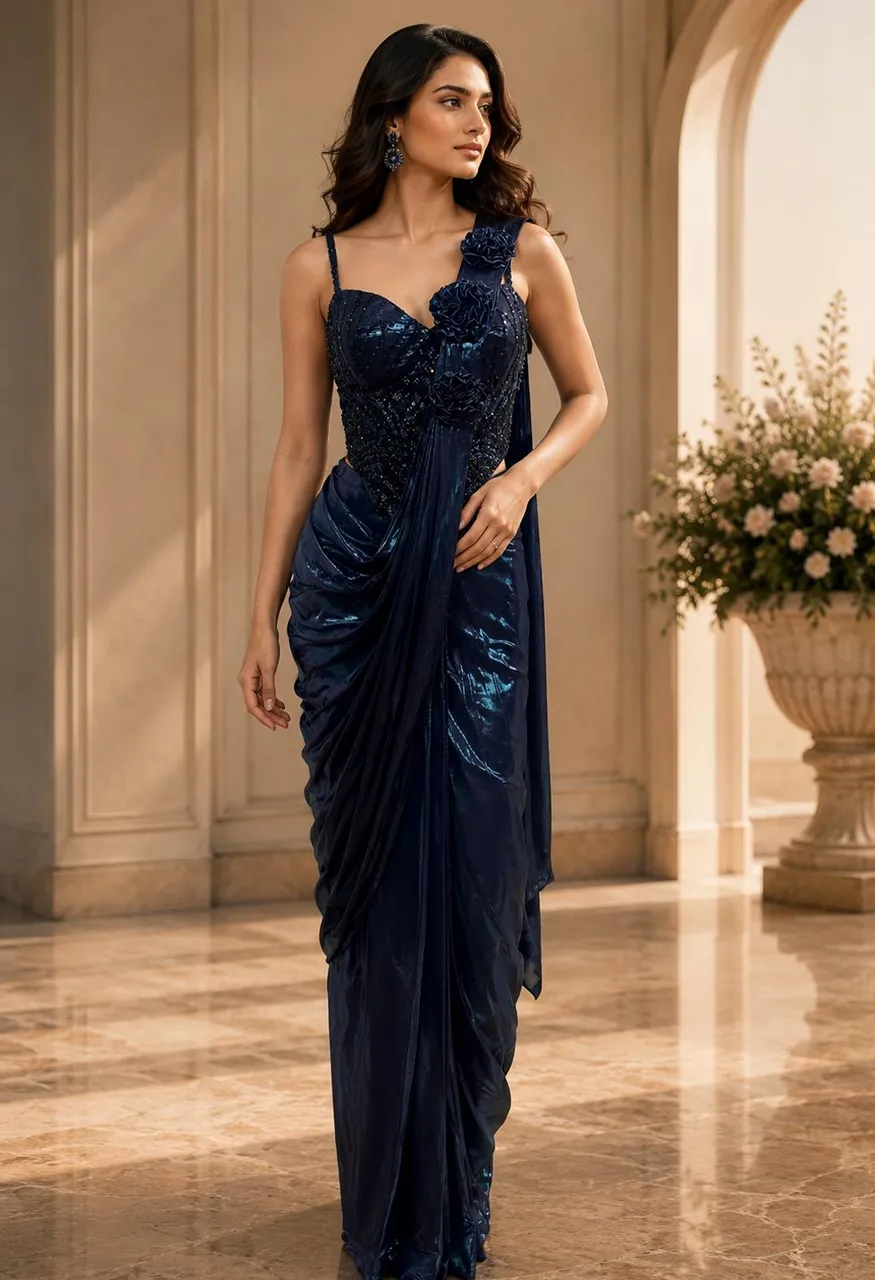 Amoha A570 Ready To Wear Saree in Premium Imported Fabric with Patch Work Designer — Wholesale Sarees, Vardan Ethnic wholesale from Surat — Photo 4