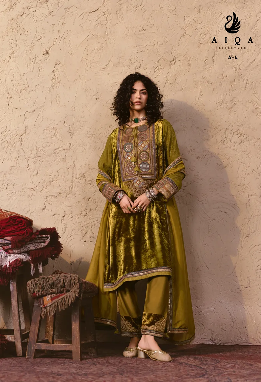 Aiqa Nooren Designer Dress Material Pure Viscose Velvet Silk Dupatta Set — Wholesale Salwar Suits, Aiqa wholesale from Surat — Photo 7