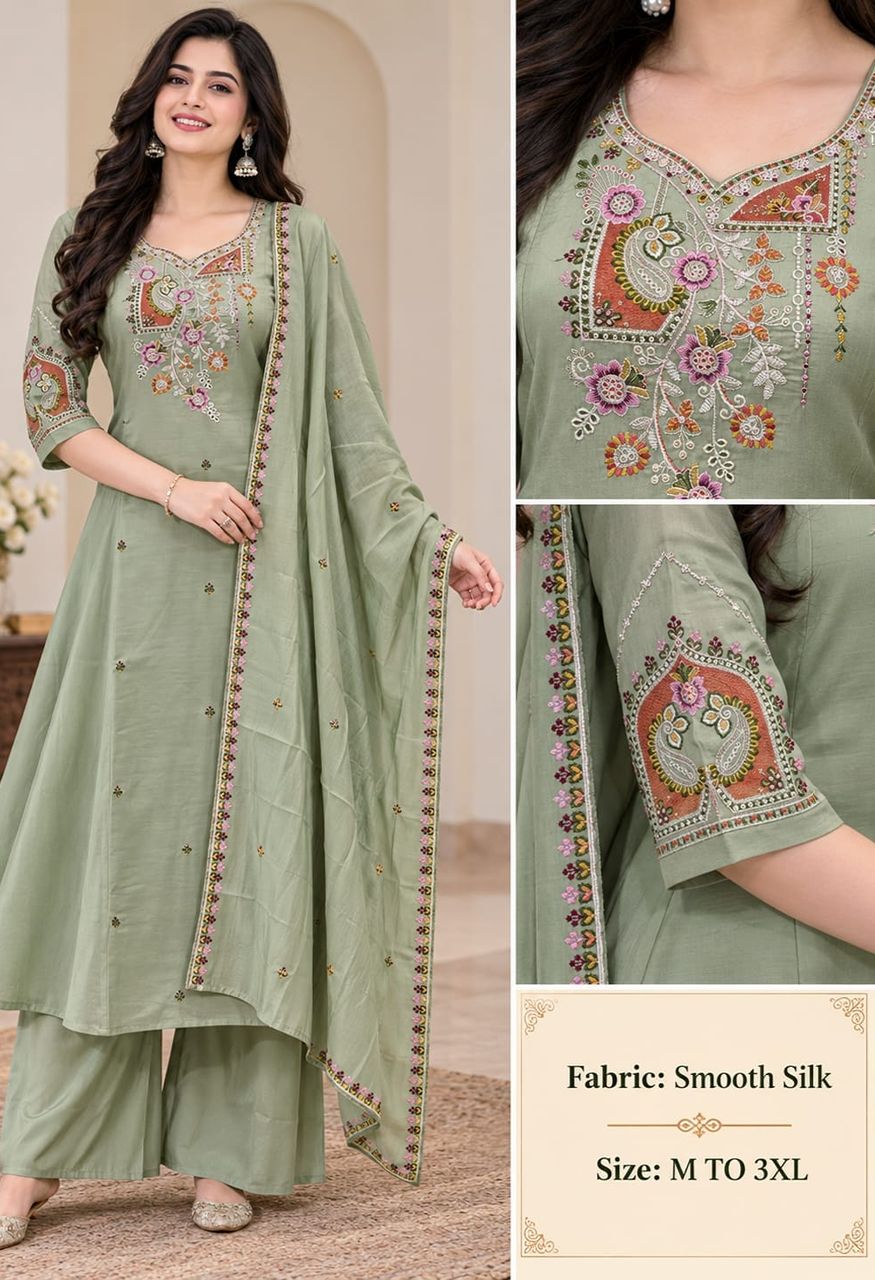 VKF Soft Silk 3 Piece Plaza Pair Catalog Designer Top, Plaza Bottom Dupatta Set — Wholesale Kurtis, Vardan Ethnic wholesale from Surat — Photo 2