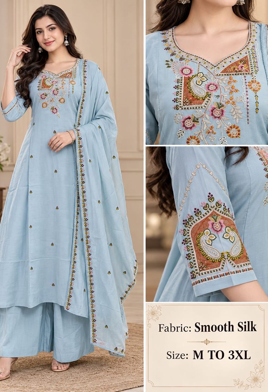 VKF Soft Silk 3 Piece Plaza Pair Catalog Designer Top, Plaza Bottom Dupatta Set