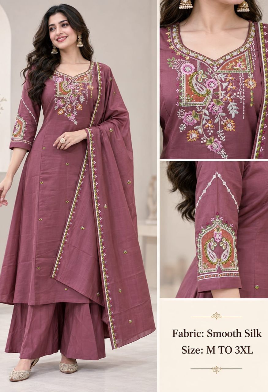 VKF Soft Silk 3 Piece Plaza Pair Catalog Designer Top, Plaza Bottom Dupatta Set — Wholesale Kurtis, Vardan Ethnic wholesale from Surat — Photo 3