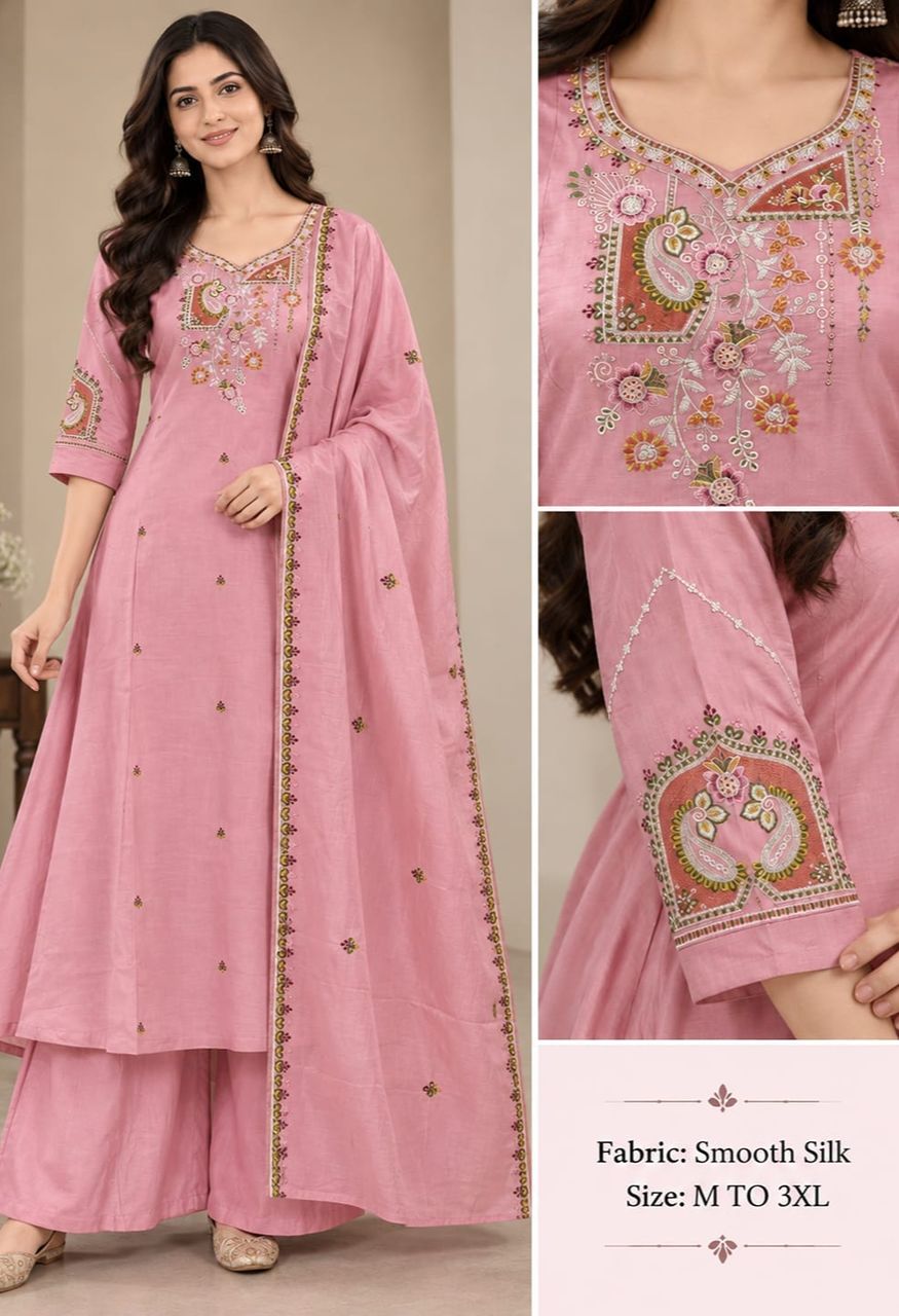 VKF Soft Silk 3 Piece Plaza Pair Catalog Designer Top, Plaza Bottom Dupatta Set — Wholesale Kurtis, Vardan Ethnic wholesale from Surat — Photo 4