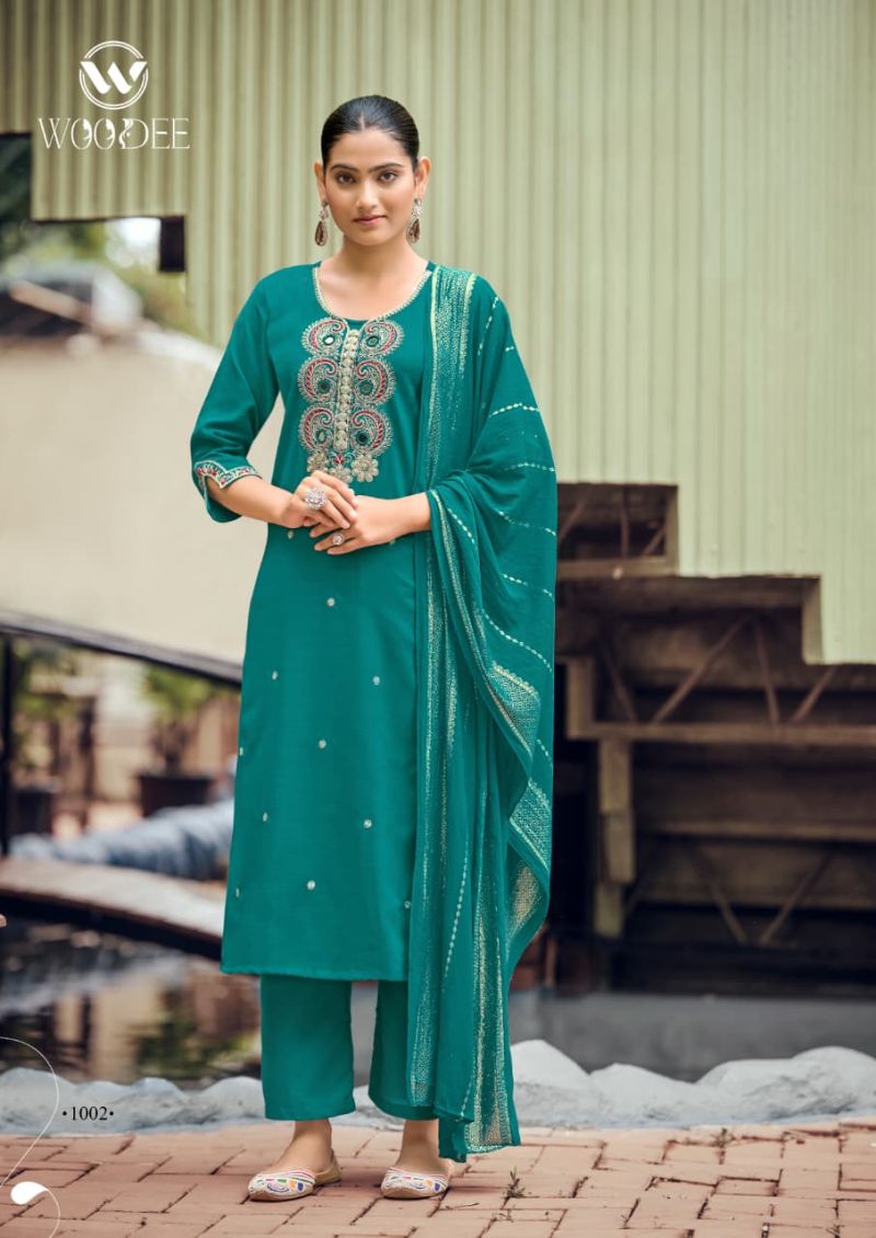 Woodee Raahi Viscose Silk Thread Work Kurti With Bottom Dupatta Collection — Wholesale Kurtis, Woodee wholesale from Surat — Photo 4