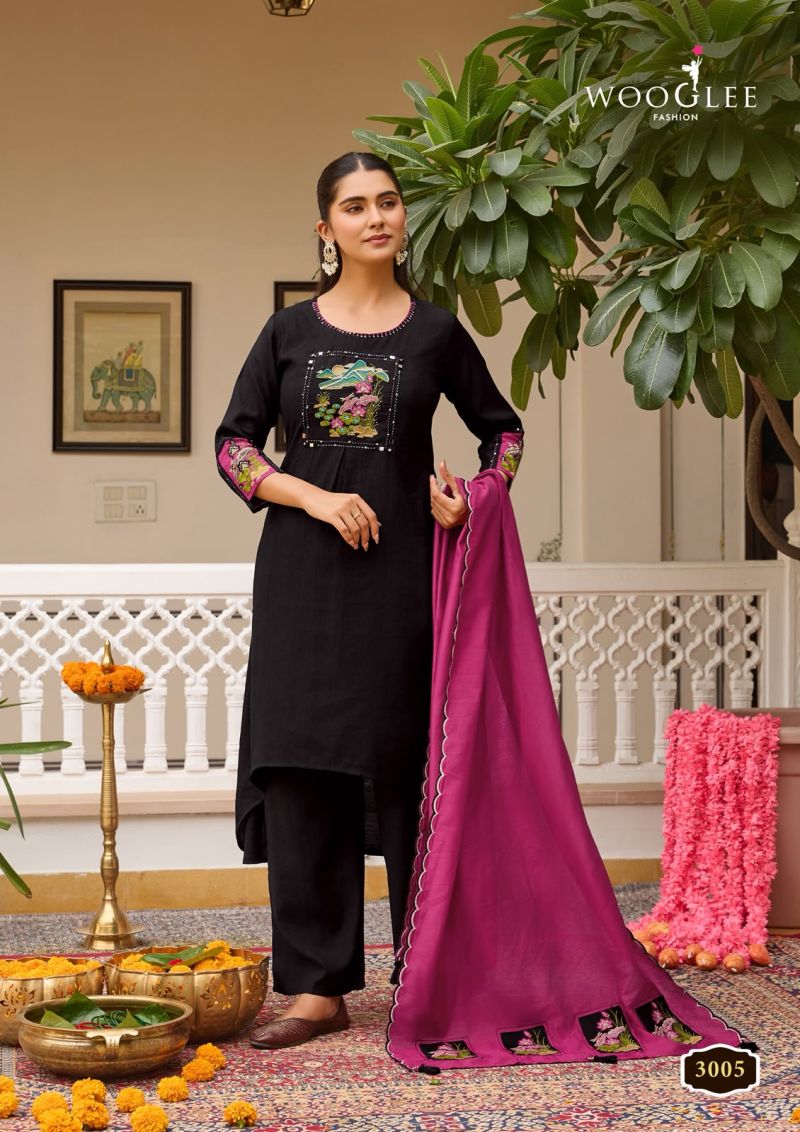Wooglee Utsavi Viscose Weaving Thread Worked Kurti With Bottom Dupatta Catalog — Wholesale Kurtis, Wooglee Fashion wholesale from Surat — Photo 2