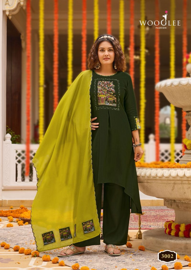 Wooglee Utsavi Viscose Weaving Thread Worked Kurti With Bottom Dupatta Catalog — Wholesale Kurtis, Wooglee Fashion wholesale from Surat — Photo 9