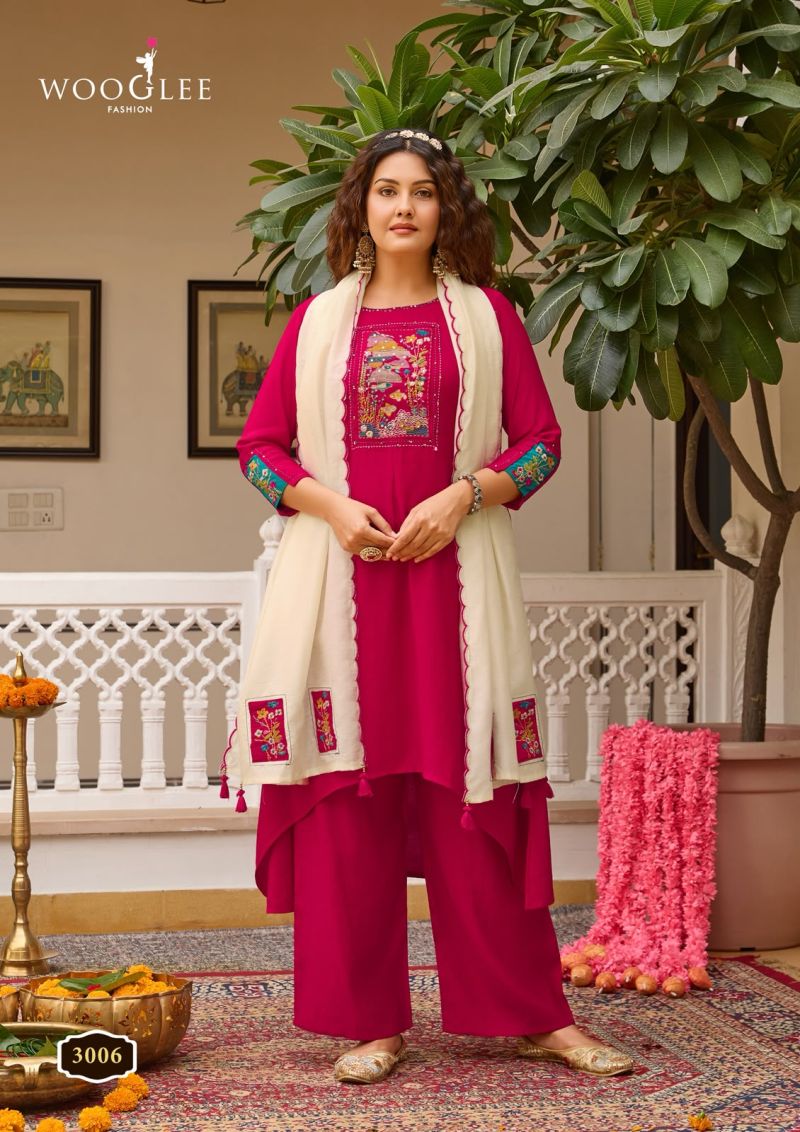 Wooglee Utsavi Viscose Weaving Thread Worked Kurti With Bottom Dupatta Catalog