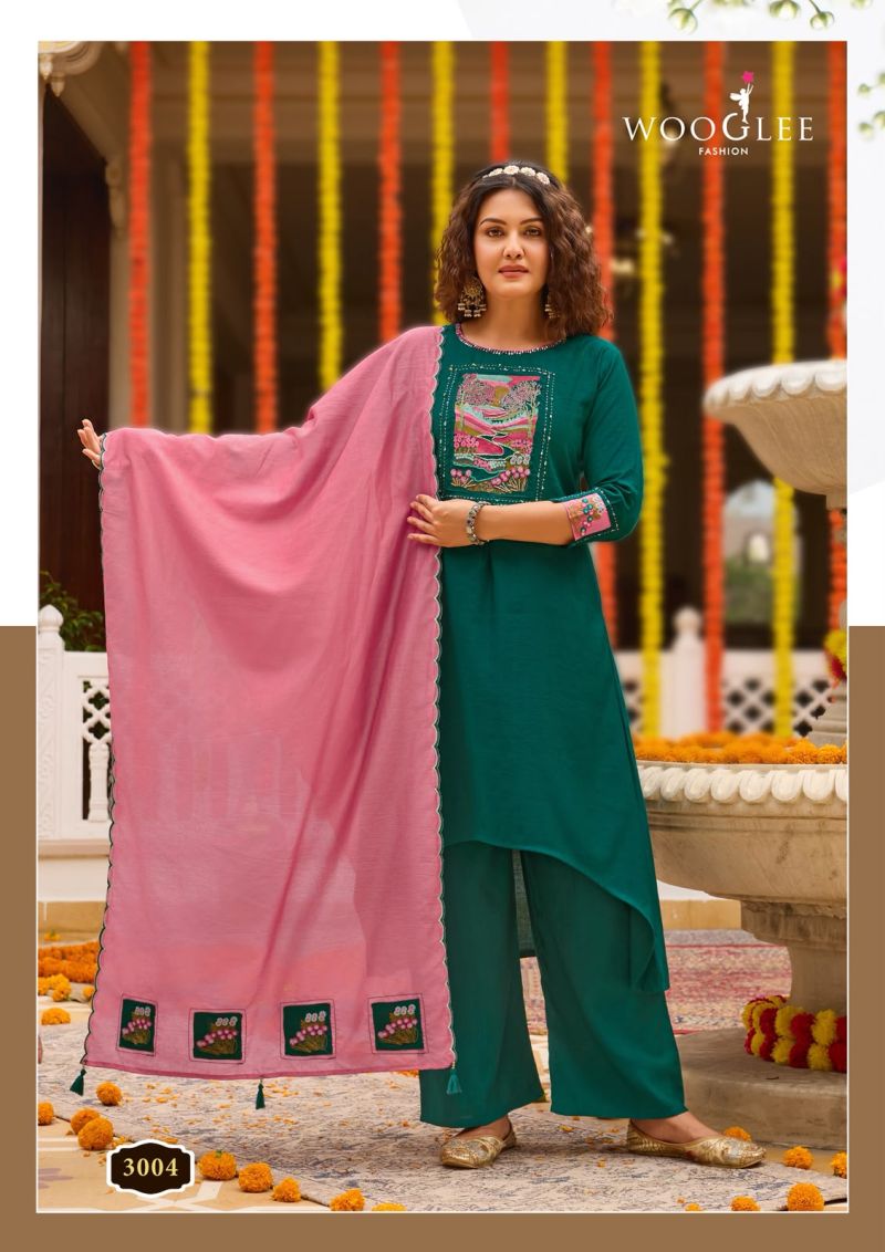 Wooglee Utsavi Viscose Weaving Thread Worked Kurti With Bottom Dupatta Catalog — Wholesale Kurtis, Wooglee Fashion wholesale from Surat — Photo 6