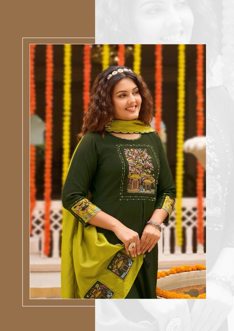Wooglee Utsavi Viscose Weaving Thread Worked Kurti With Bottom Dupatta Catalog — Wholesale Kurtis, Wooglee Fashion wholesale from Surat — Photo 4