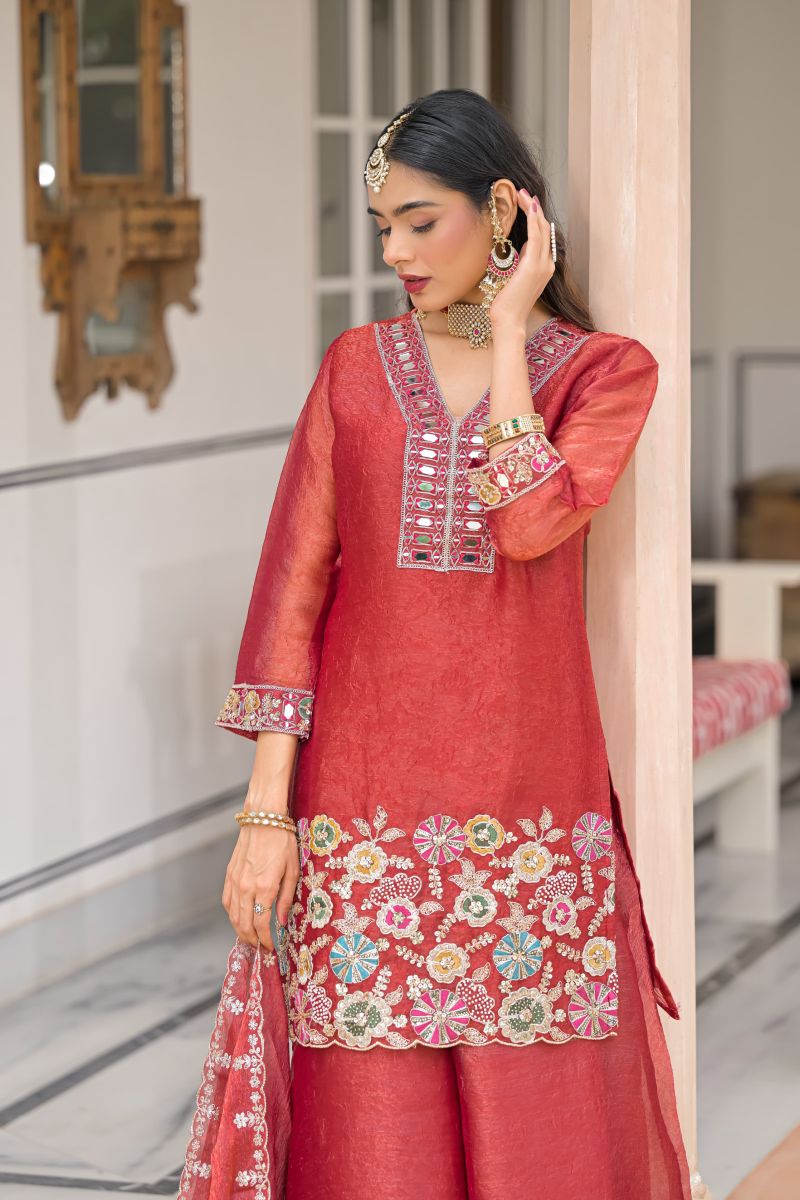 Zaveri D 50134 Red Readymade Crush Satin Beats Work Designer Salwar Suit Collection — Wholesale Salwar Suits, Eba Lifestyle wholesale from Surat — Photo 2