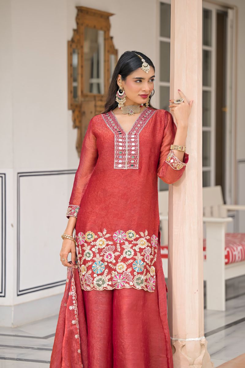 Zaveri D 50134 Red Readymade Crush Satin Beats Work Designer Salwar Suit Collection — Wholesale Salwar Suits, Eba Lifestyle wholesale from Surat — Photo 4