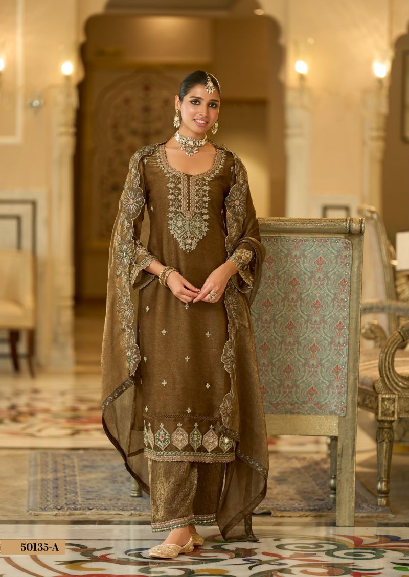 Zaveri D 50135 Brown Crush Satin Beats Work Designer Salwar Kameez Catalog — Wholesale Salwar Suits, Eba Lifestyle wholesale from Surat — Photo 2