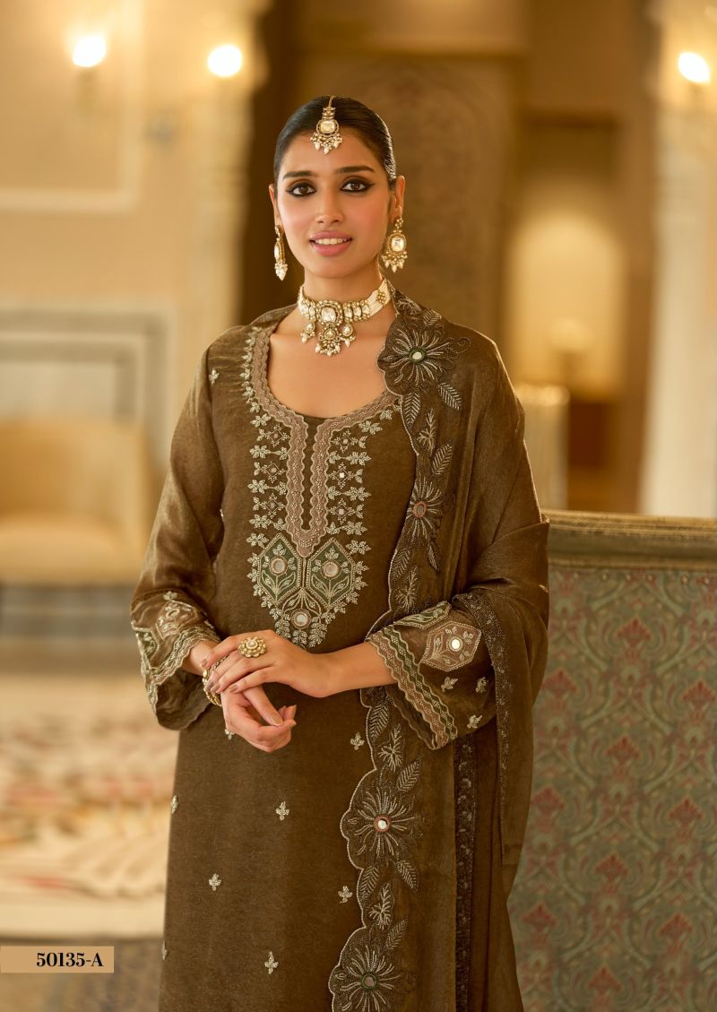 Zaveri D 50135 Brown Crush Satin Beats Work Designer Salwar Kameez Catalog