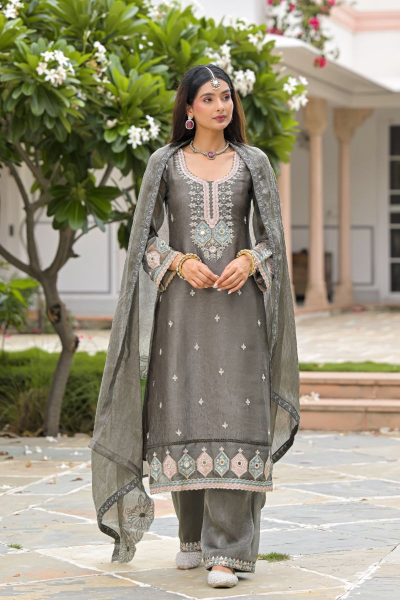 Zaveri D 50135 Grey Crush Satin Beats Work Designer Salwar Kameez Catalog — Wholesale Salwar Suits, Eba Lifestyle wholesale from Surat — Photo 2