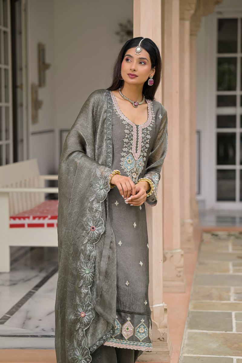Zaveri D 50135 Grey Crush Satin Beats Work Designer Salwar Kameez Catalog — Wholesale Salwar Suits, Eba Lifestyle wholesale from Surat — Photo 3