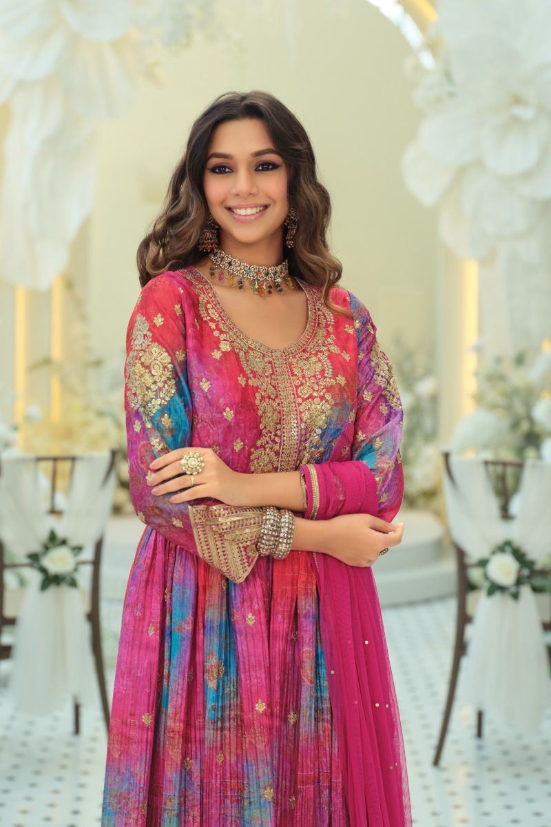 Zaveri D 9874 Chinon Digital Print Embroidered Designer Gown With Bottom Dupatta Cataog — Festive Designer Catalog, Eba Lifestyle wholesale from Surat — Photo 2