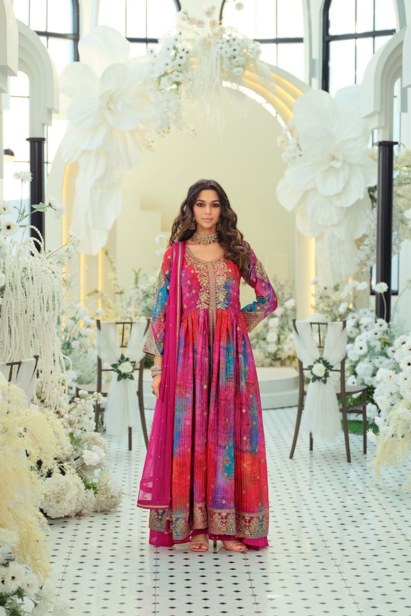 Zaveri D 9874 Chinon Digital Print Embroidered Designer Gown With Bottom Dupatta Cataog