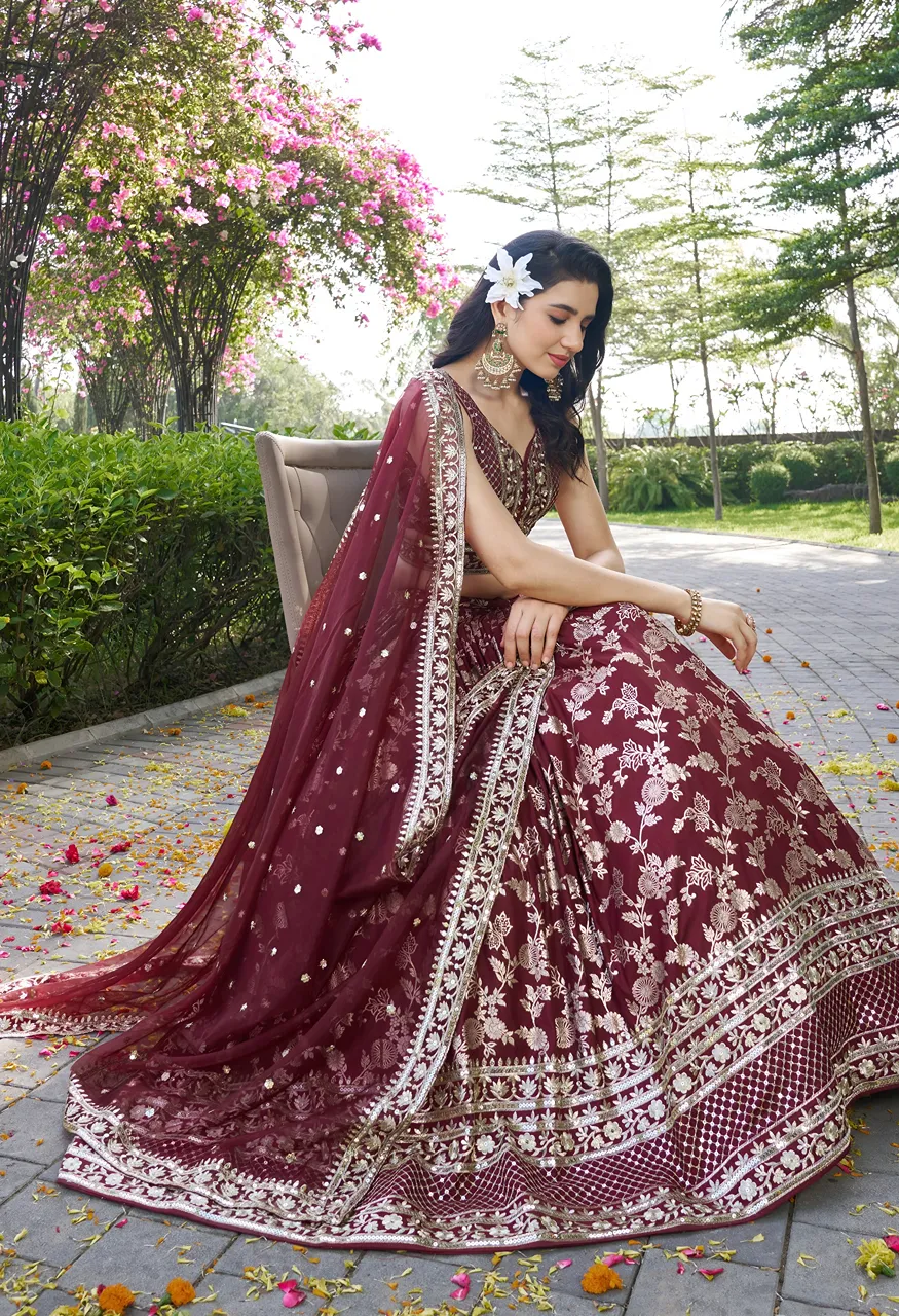 Maroon Garden Royal Sequin Embroidery with Floral Lehenga Choli Set — Singles, Vardan Ethnic wholesale from Surat — Photo 2
