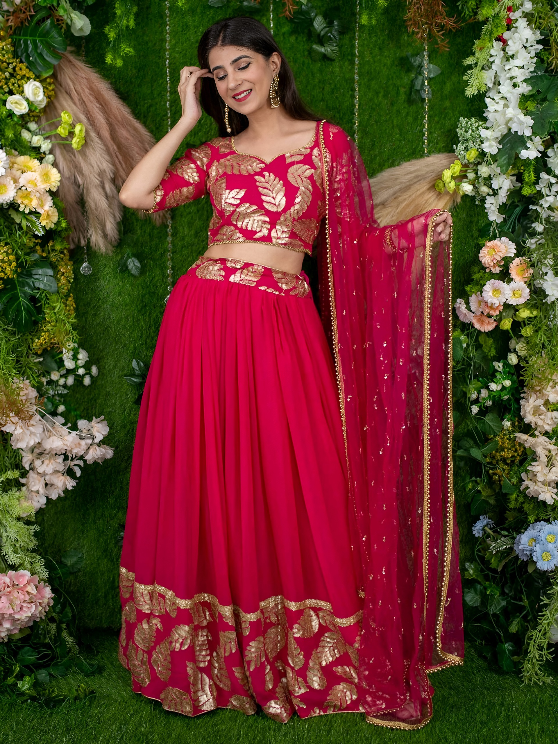 Zeel 15062 Pink Designer with Golden Leaf Embroidery Lehenga Choli Catalog
