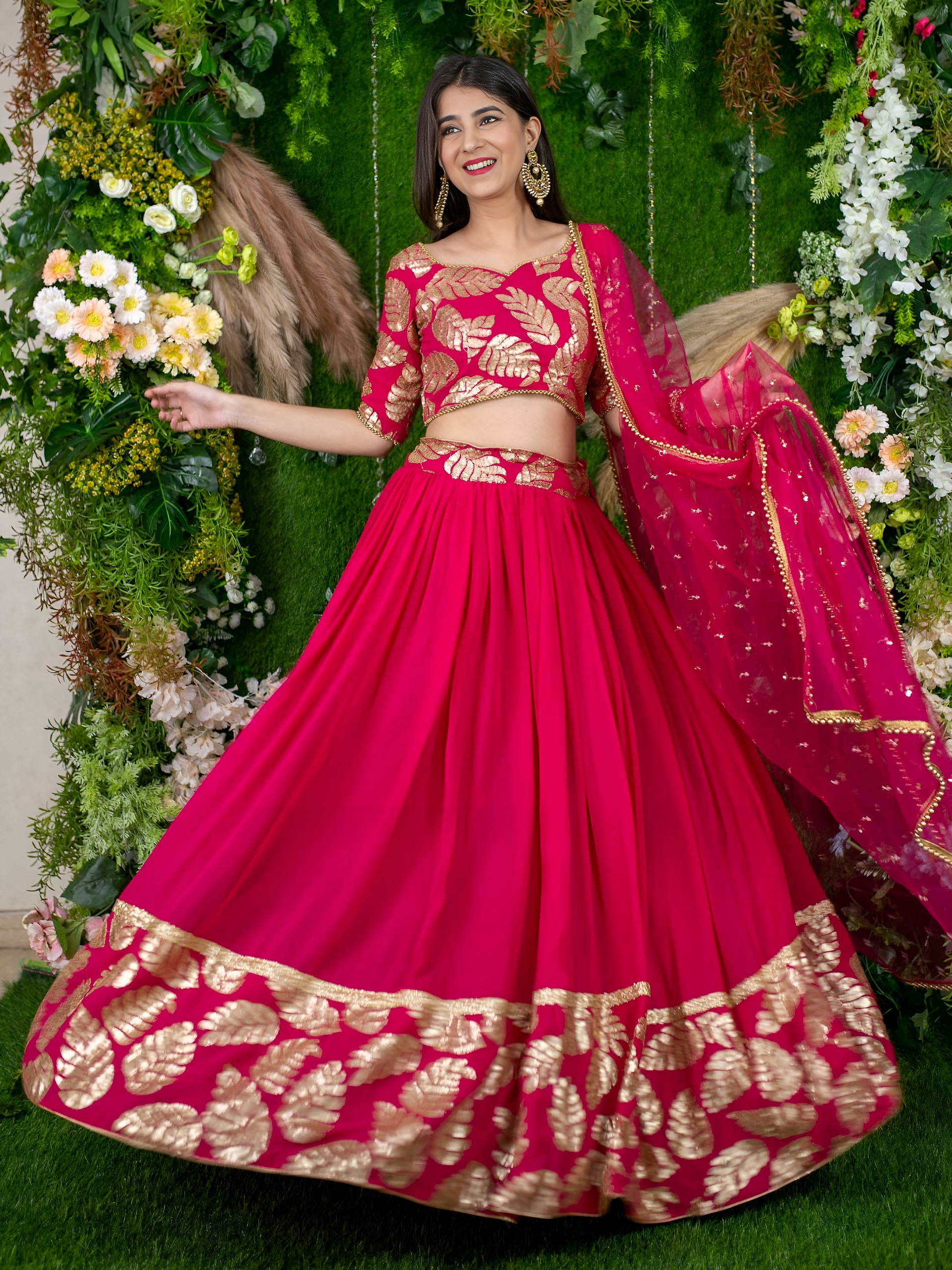 Zeel 15062 Pink Designer with Golden Leaf Embroidery Lehenga Choli Catalog — Lehenga, Zeel wholesale from Surat — Photo 3