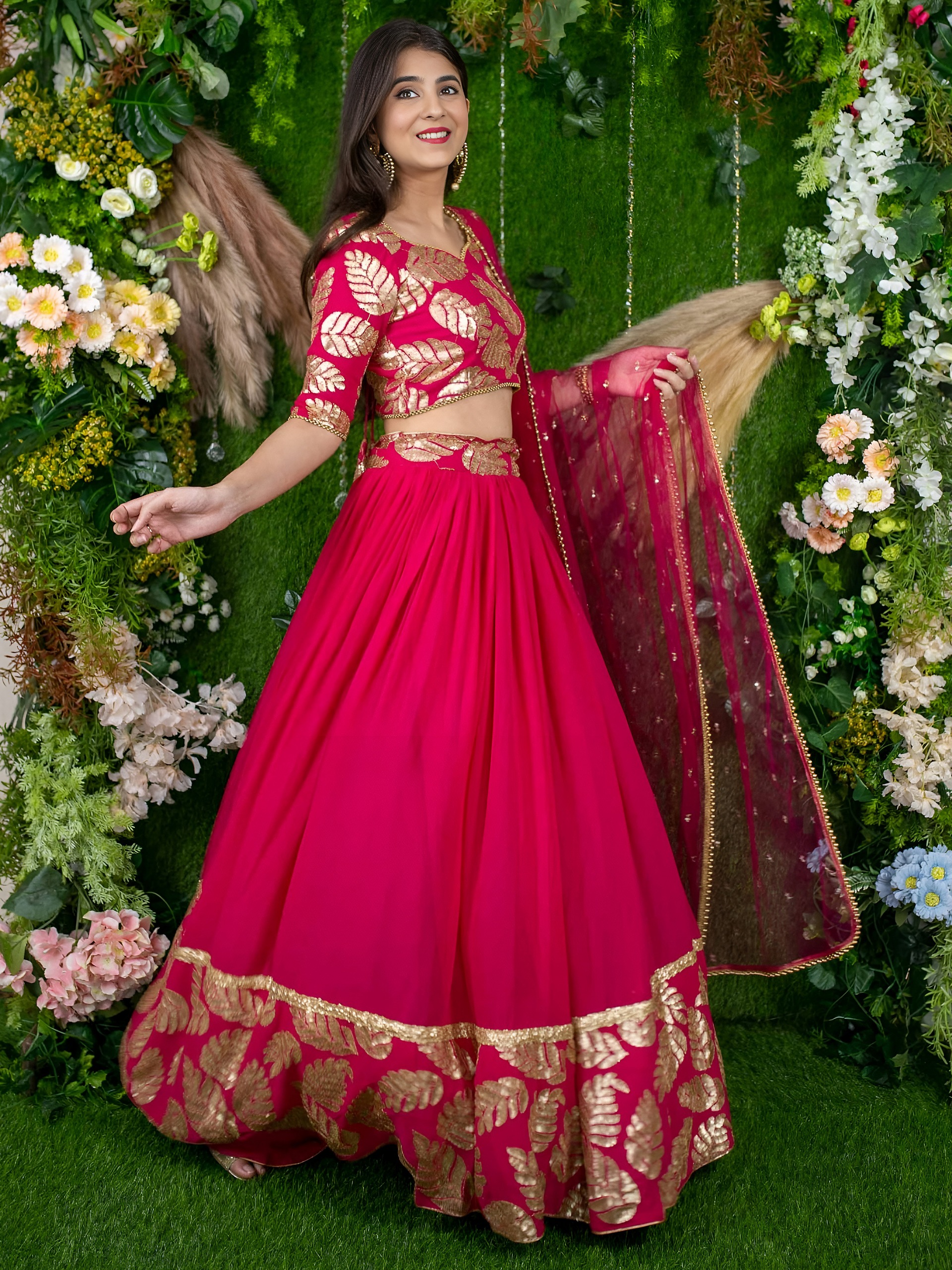 Zeel 15062 Pink Designer with Golden Leaf Embroidery Lehenga Choli Catalog — Lehenga, Zeel wholesale from Surat — Photo 2