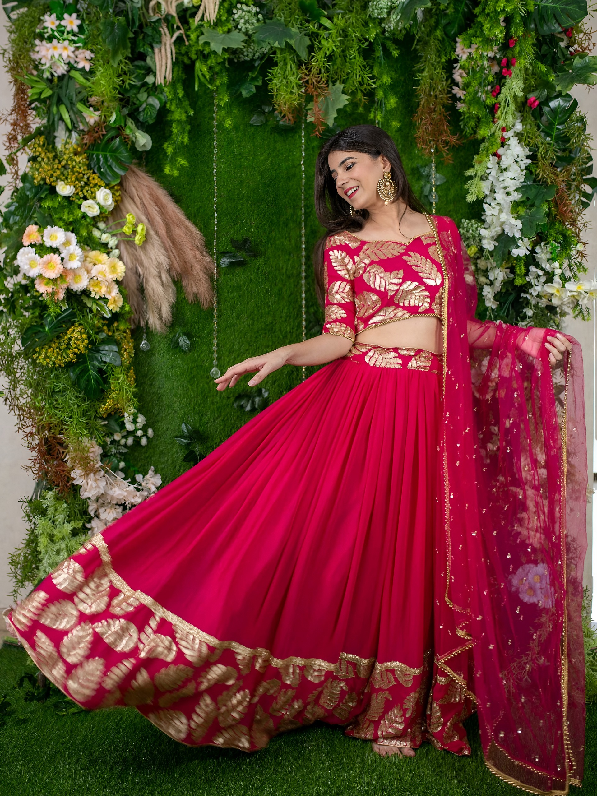 Zeel 15062 Pink Designer with Golden Leaf Embroidery Lehenga Choli Catalog — Lehenga, Zeel wholesale from Surat — Photo 7