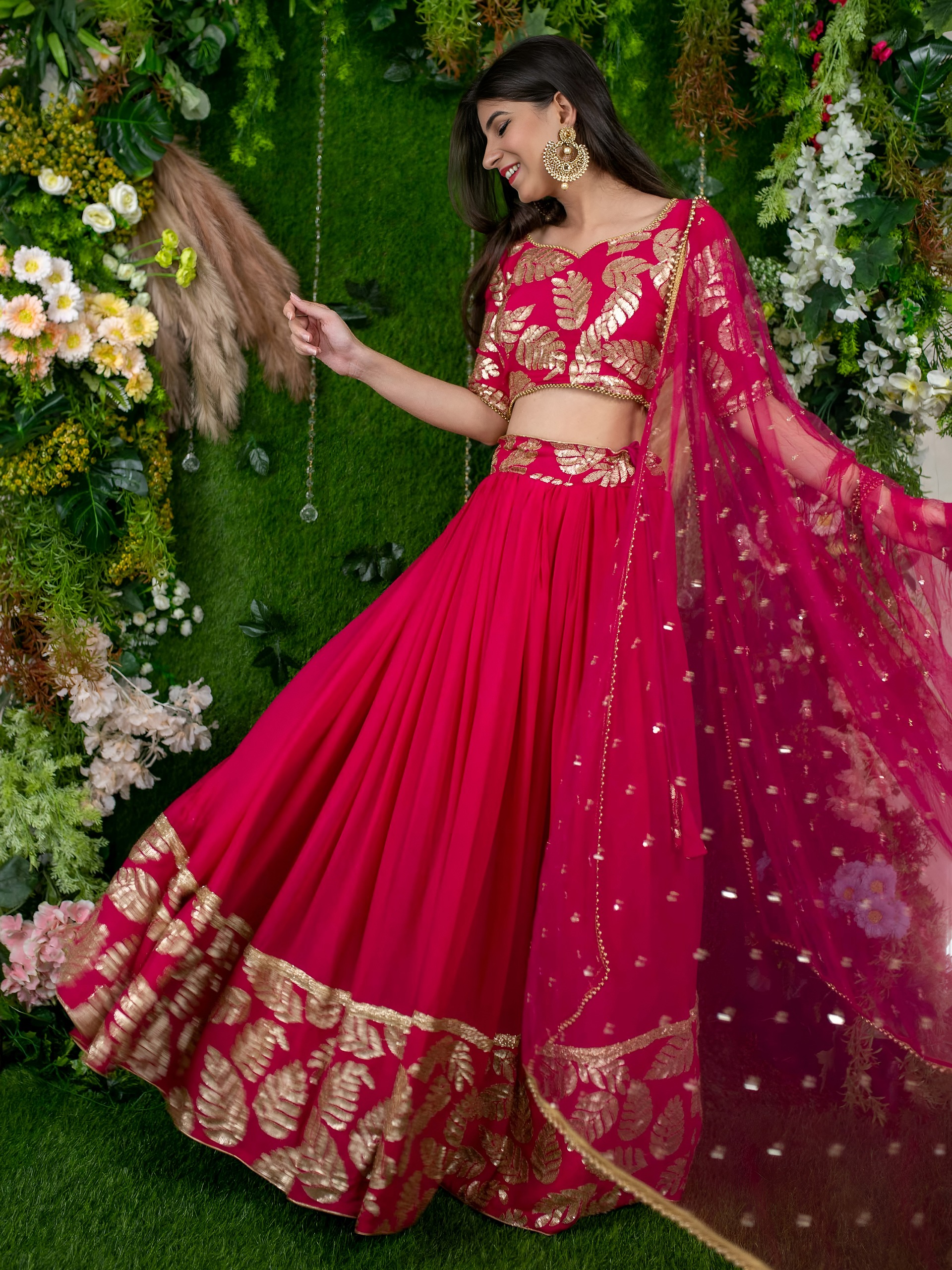 Zeel 15062 Pink Designer with Golden Leaf Embroidery Lehenga Choli Catalog — Lehenga, Zeel wholesale from Surat — Photo 6