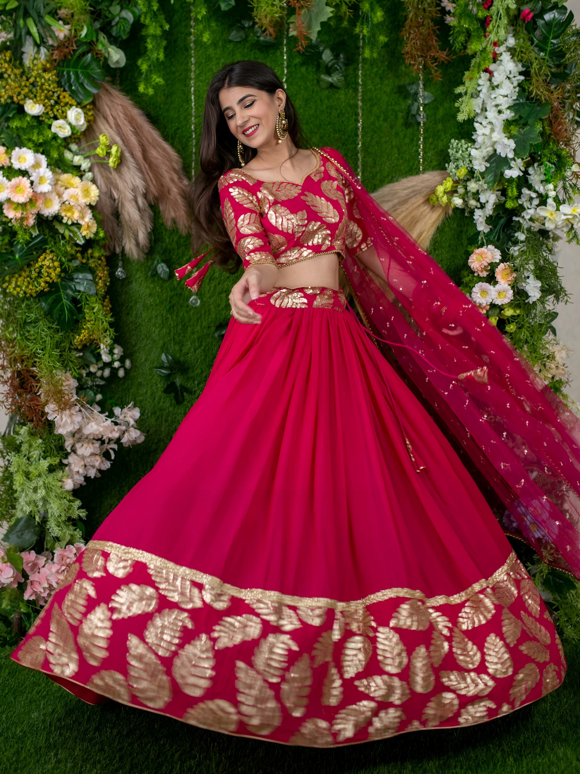 Zeel 15062 Pink Designer with Golden Leaf Embroidery Lehenga Choli Catalog — Lehenga, Zeel wholesale from Surat — Photo 5