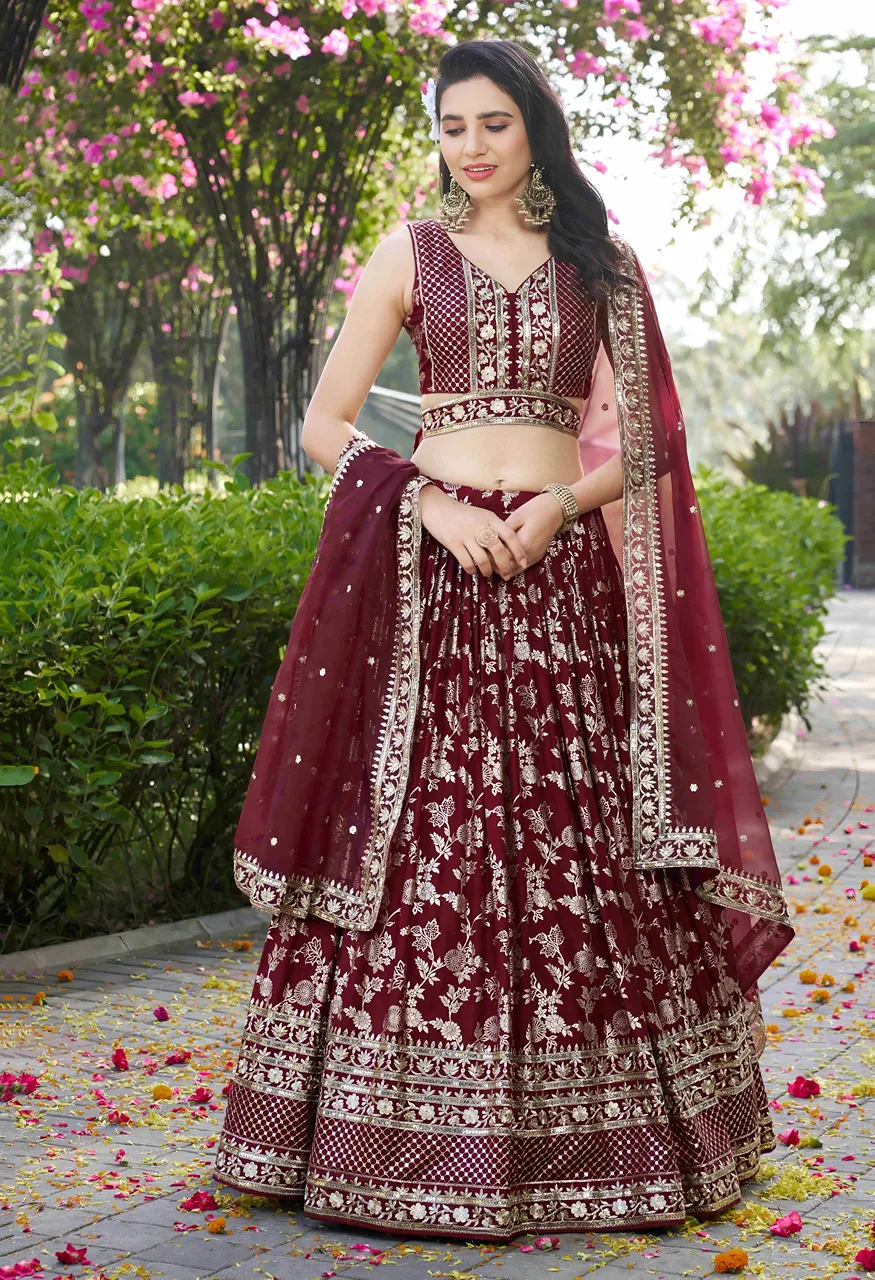 Maroon Garden Royal Sequin Embroidery with Floral Lehenga Choli Set — Singles, Vardan Ethnic wholesale from Surat — Photo 3