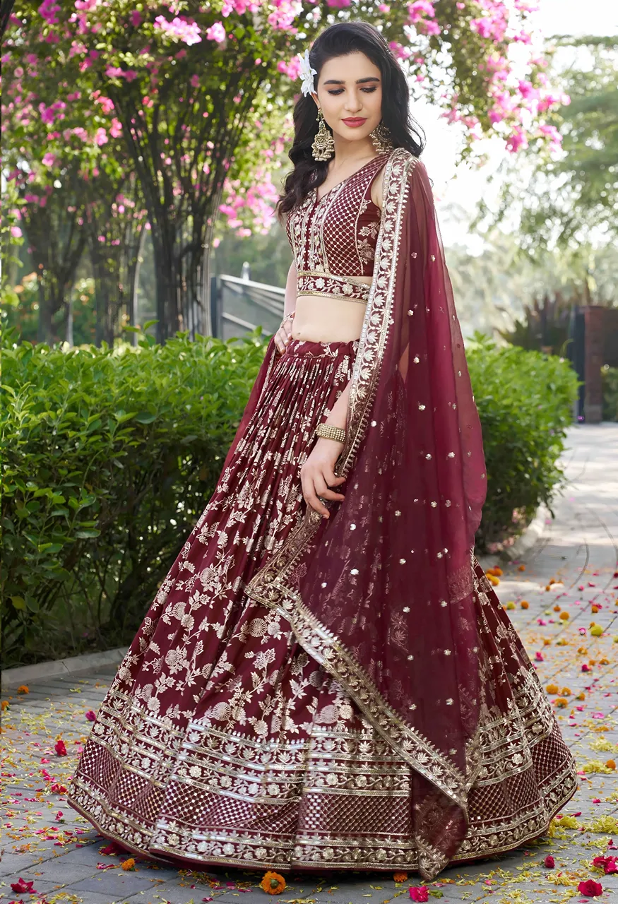 Maroon Garden Royal Sequin Embroidery with Floral Lehenga Choli Set — Singles, Vardan Ethnic wholesale from Surat — Photo 4