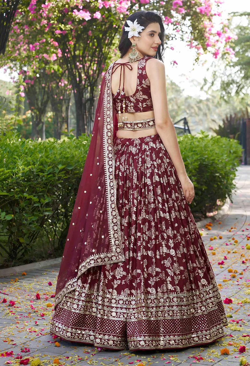Maroon Garden Royal Sequin Embroidery with Floral Lehenga Choli Set — Singles, Vardan Ethnic wholesale from Surat — Photo 5