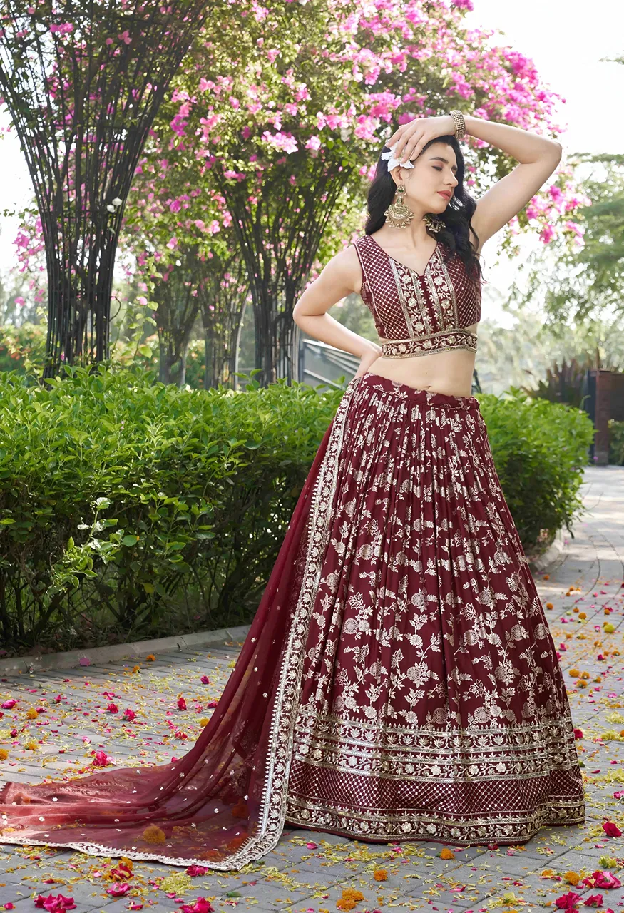 Maroon Garden Royal Sequin Embroidery with Floral Lehenga Choli Set — Singles, Vardan Ethnic wholesale from Surat — Photo 6