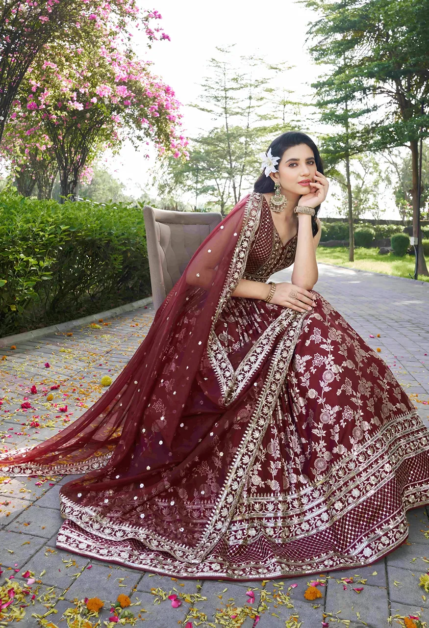 Maroon Garden Royal Sequin Embroidery with Floral Lehenga Choli Set — Singles, Vardan Ethnic wholesale from Surat — Photo 8