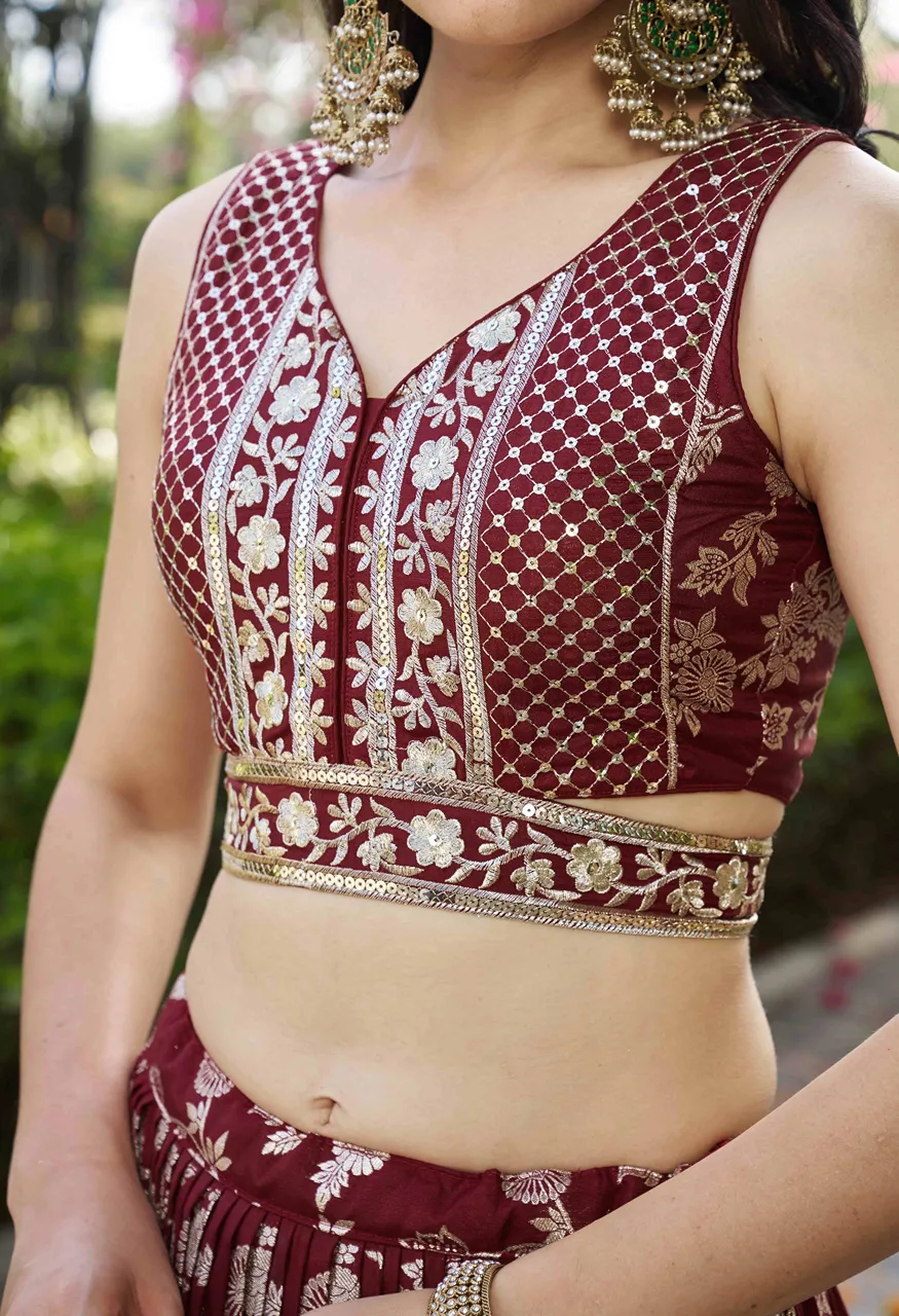Maroon Garden Royal Sequin Embroidery with Floral Lehenga Choli Set — Singles, Vardan Ethnic wholesale from Surat — Photo 9