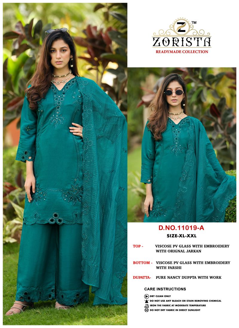 Zorista 11019 A To D Pv Glass Silk Embroidered Salwar Kameez Catalog — Wholesale Salwar Suits, Vardan Ethnic wholesale from Surat — Photo 2