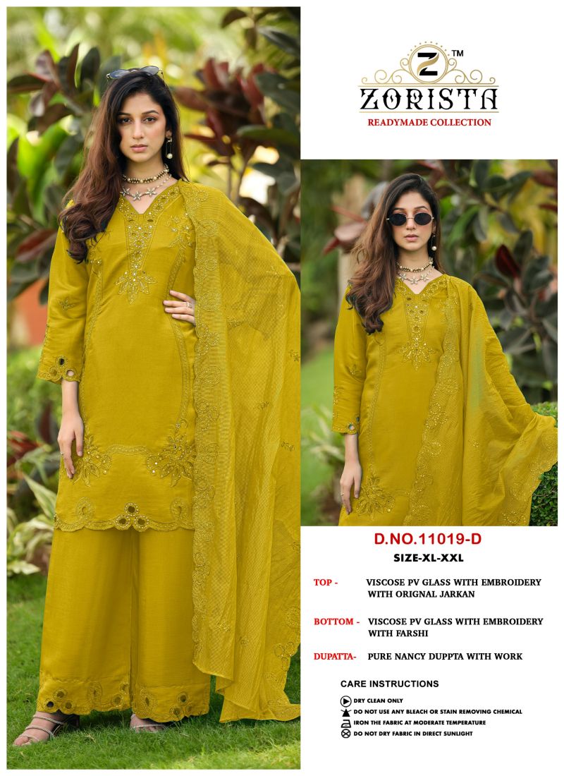 Zorista 11019 A To D Pv Glass Silk Embroidered Salwar Kameez Catalog