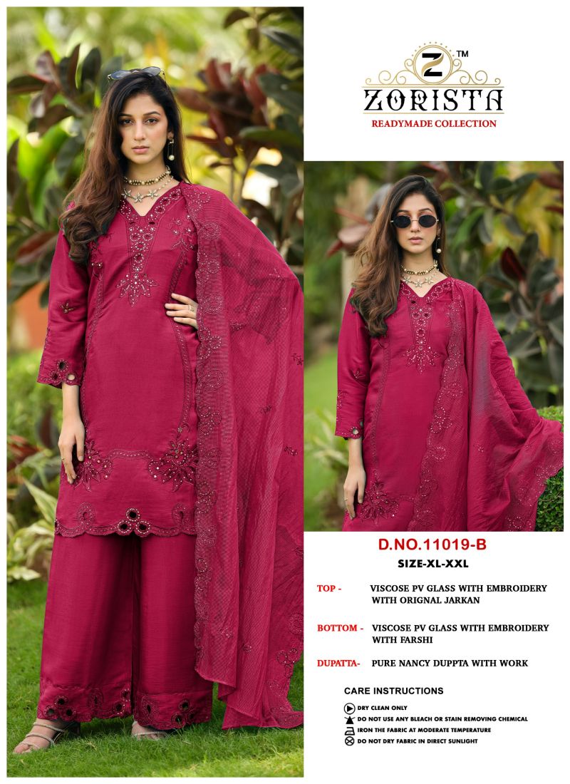 Zorista 11019 A To D Pv Glass Silk Embroidered Salwar Kameez Catalog — Wholesale Salwar Suits, Vardan Ethnic wholesale from Surat — Photo 4