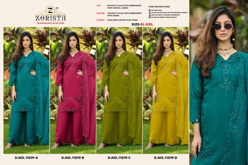 Zorista 11019 A To D Pv Glass Silk Embroidered Salwar Kameez Catalog — Wholesale Salwar Suits, Vardan Ethnic wholesale from Surat — Photo 6