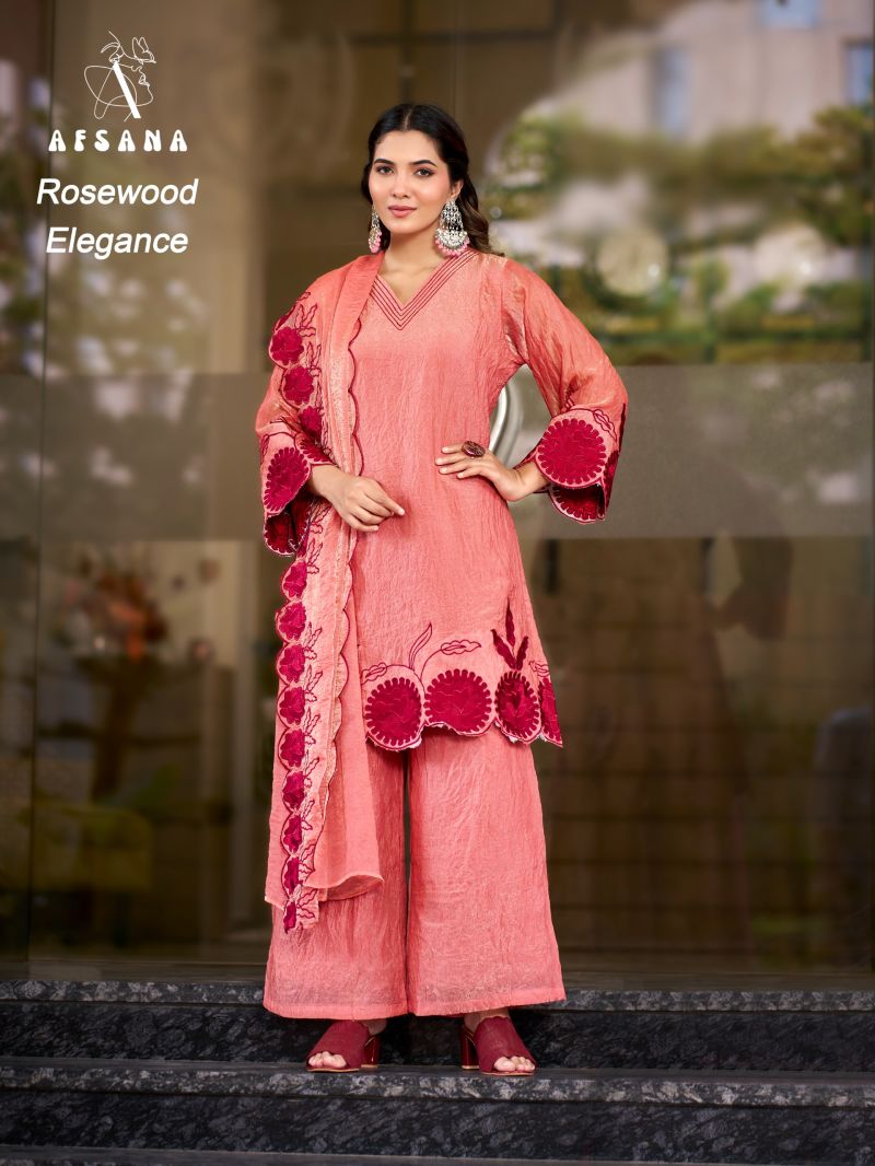 Afsana Rosewood Elegance Fandy Crush Fancy Kurti WIth Bottom Dupatta Set — Wholesale Kurtis, Afsana wholesale from Surat — Photo 2