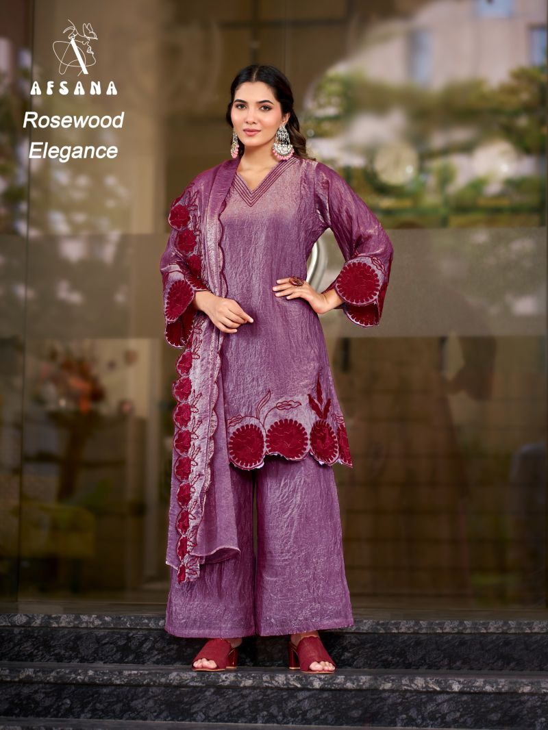Afsana Rosewood Elegance Fandy Crush Fancy Kurti WIth Bottom Dupatta Set — Wholesale Kurtis, Afsana wholesale from Surat — Photo 3