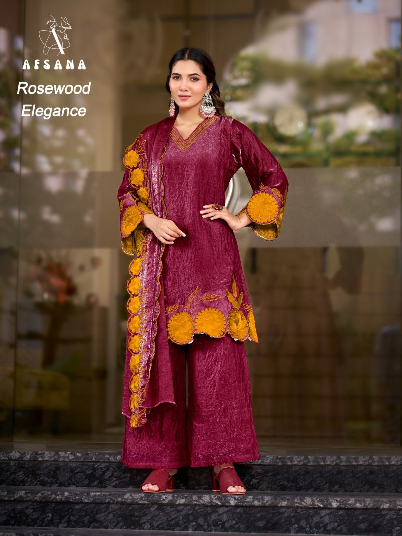 Afsana Rosewood Elegance Fandy Crush Fancy Kurti WIth Bottom Dupatta Set — Wholesale Kurtis, Afsana wholesale from Surat — Photo 4