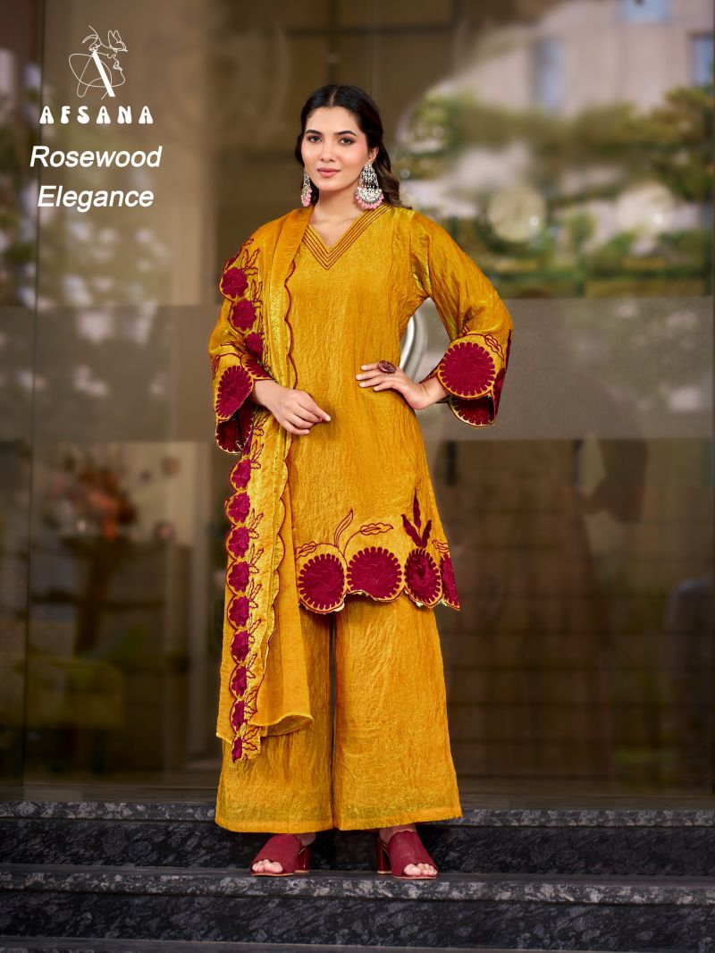 Afsana Rosewood Elegance Fandy Crush Fancy Kurti WIth Bottom Dupatta Set — Wholesale Kurtis, Afsana wholesale from Surat — Photo 5