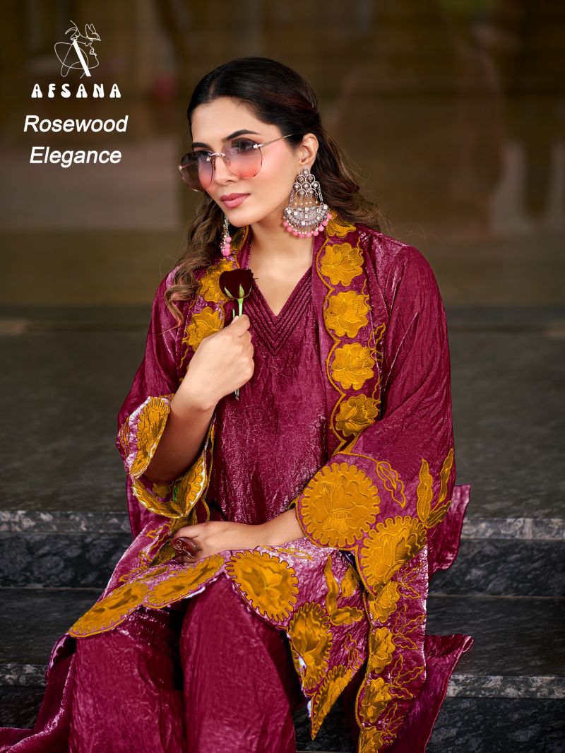 Afsana Rosewood Elegance Fandy Crush Fancy Kurti WIth Bottom Dupatta Set