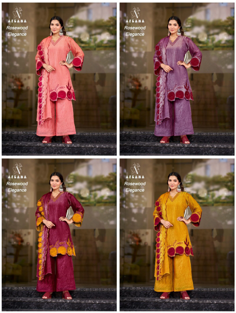Afsana Rosewood Elegance Fandy Crush Fancy Kurti WIth Bottom Dupatta Set — Wholesale Kurtis, Afsana wholesale from Surat — Photo 9