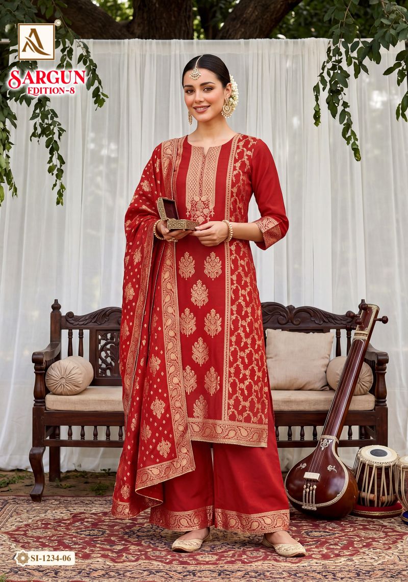 Alok Sargun Edition 8 Viscose Maslin Jacquard Hand Work Dress Material