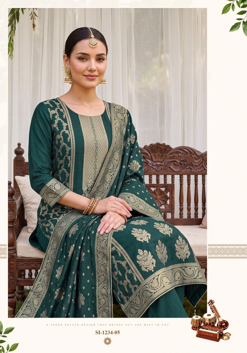 Alok Sargun Edition 8 Viscose Maslin Jacquard Hand Work Dress Material — Wholesale Dress Material, Alok Suits wholesale from Surat — view 7
